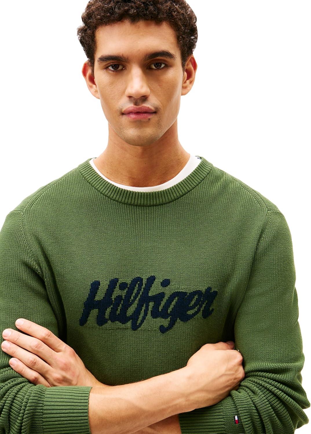 imageTommy Hilfiger Mens Graphic Cotton Crewneck Lightweight Sweater PulloverMountain Pine