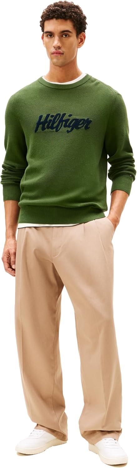 imageTommy Hilfiger Mens Graphic Cotton Crewneck Lightweight Sweater PulloverMountain Pine