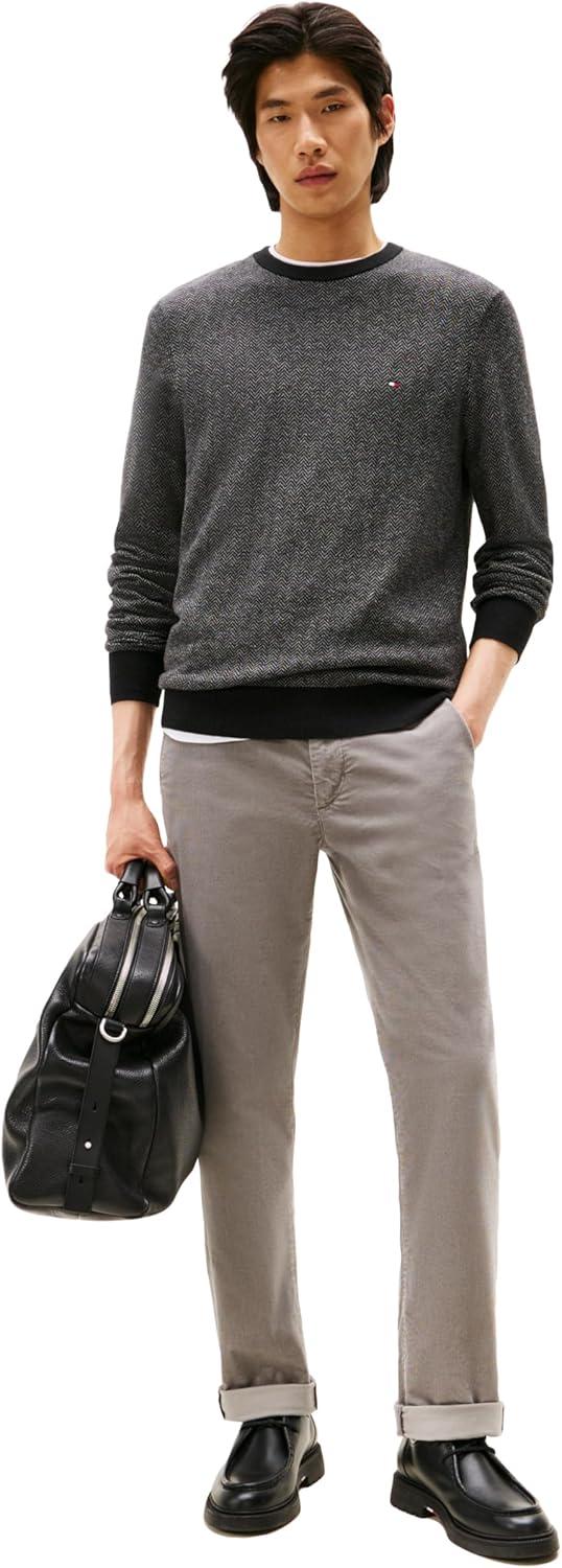 imageTommy Hilfiger Mens Herringbone Cotton Cashmere Crewneck Sweater PulloverBlackMedium Grey Heather