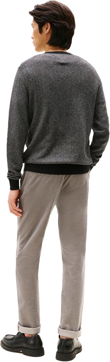 imageTommy Hilfiger Mens Herringbone Cotton Cashmere Crewneck Sweater PulloverBlackMedium Grey Heather