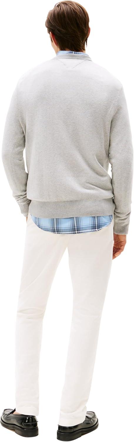 imageTommy Hilfiger Mens Herringbone Cotton Cashmere Crewneck Sweater PulloverLight Grey HeatherIvory Petal