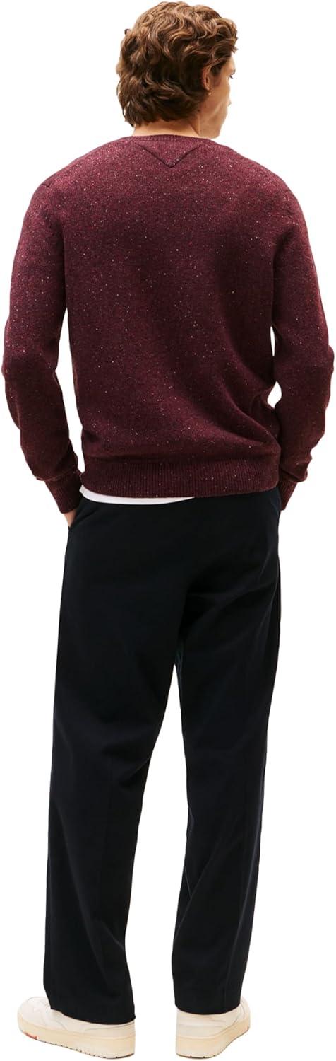 imageTommy Hilfiger Mens Lambswool Donegal Crewneck Sweater PulloverDeep Burgundy Heather