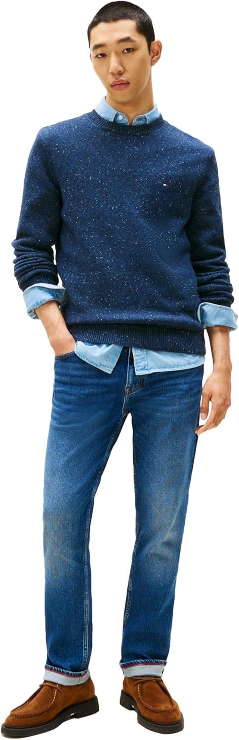 imageTommy Hilfiger Mens Lambswool Donegal Crewneck Sweater PulloverDesert Sky Heather