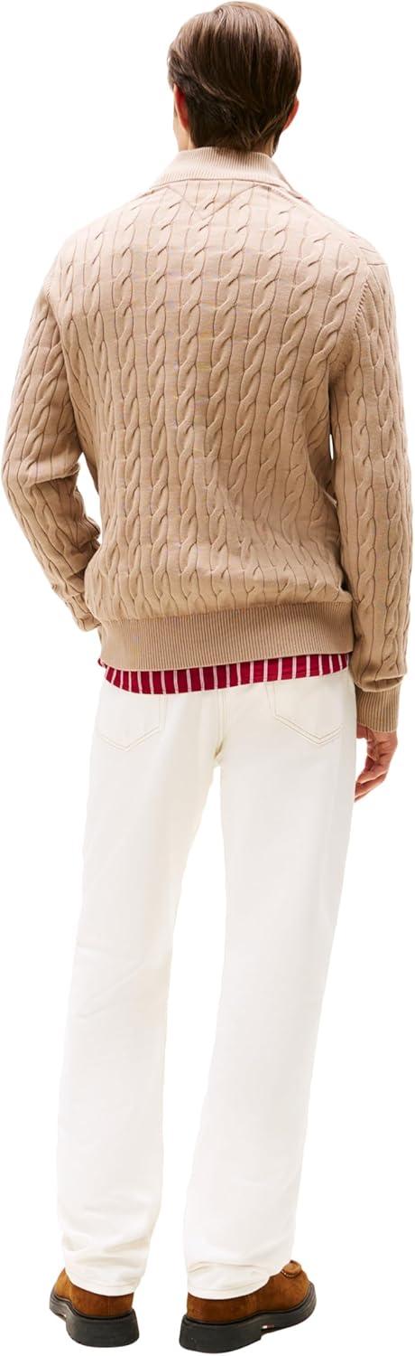 imageTommy Hilfiger Mens Lightweight Cable Pullover Quarter Zip SweaterCoastal Taupe
