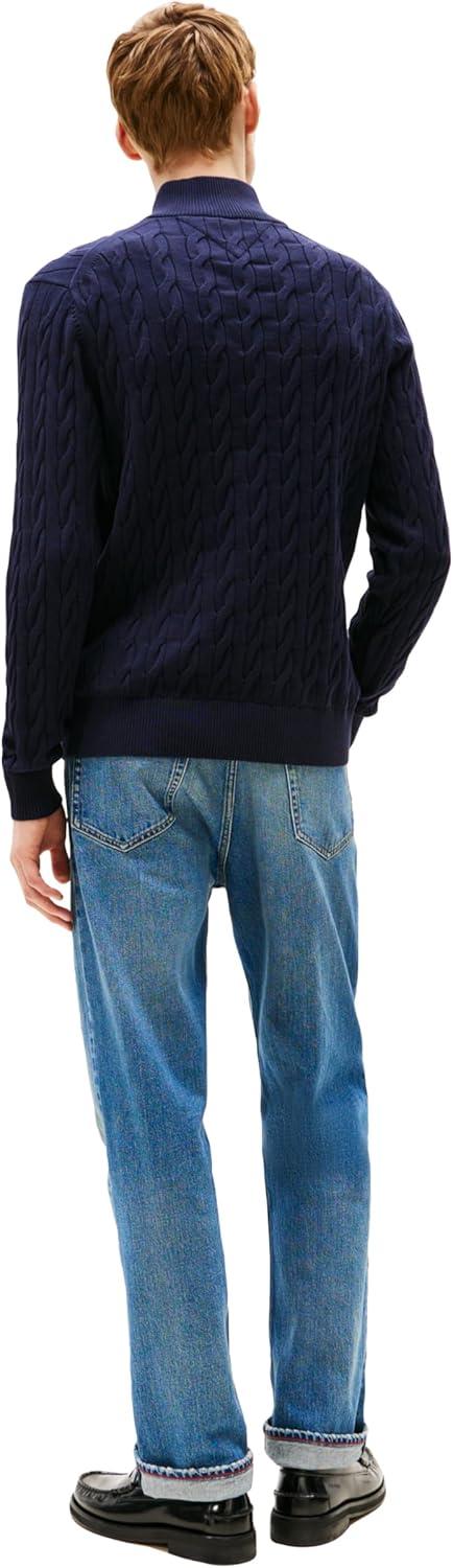 imageTommy Hilfiger Mens Lightweight Cable Pullover Quarter Zip SweaterDesert Sky