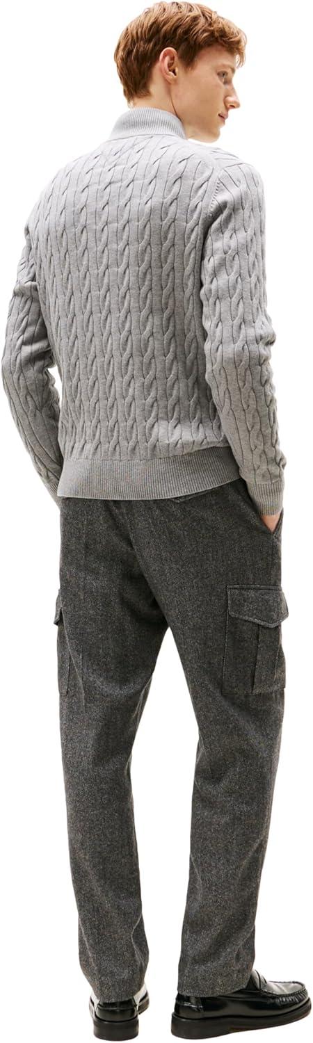 imageTommy Hilfiger Mens Lightweight Cable Pullover Quarter Zip SweaterMedium Grey Heather
