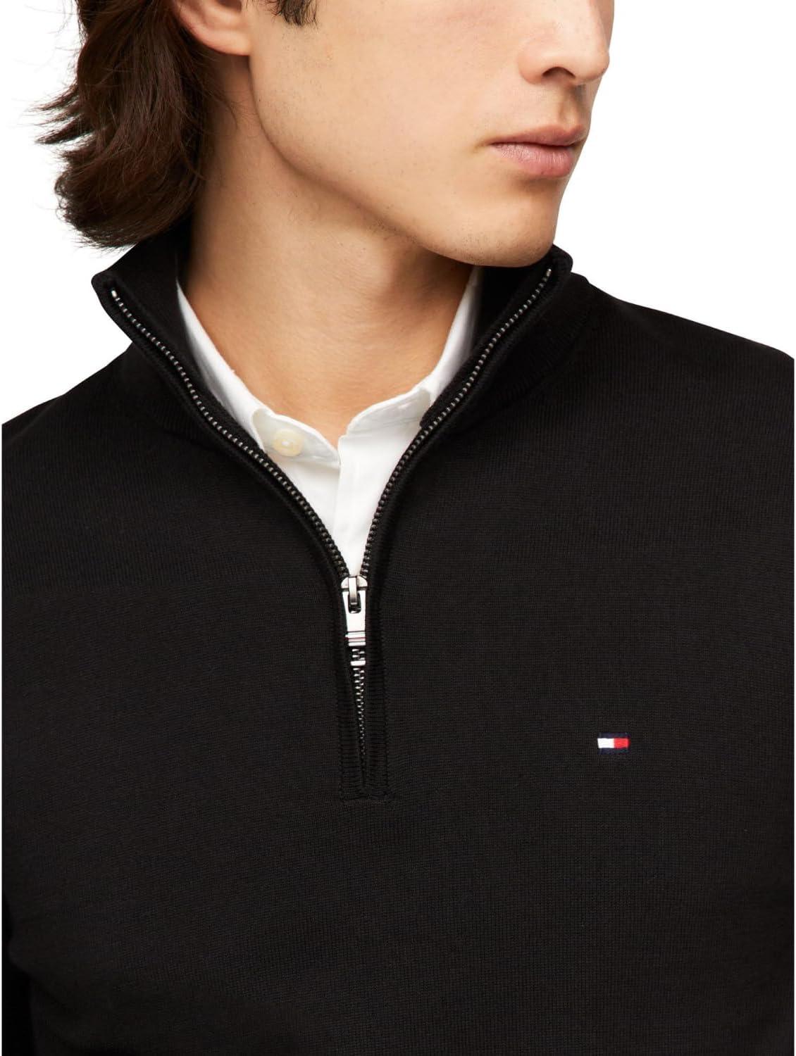 imageTommy Hilfiger Mens Lightweight Pullover Quarter Zip SweaterBlack