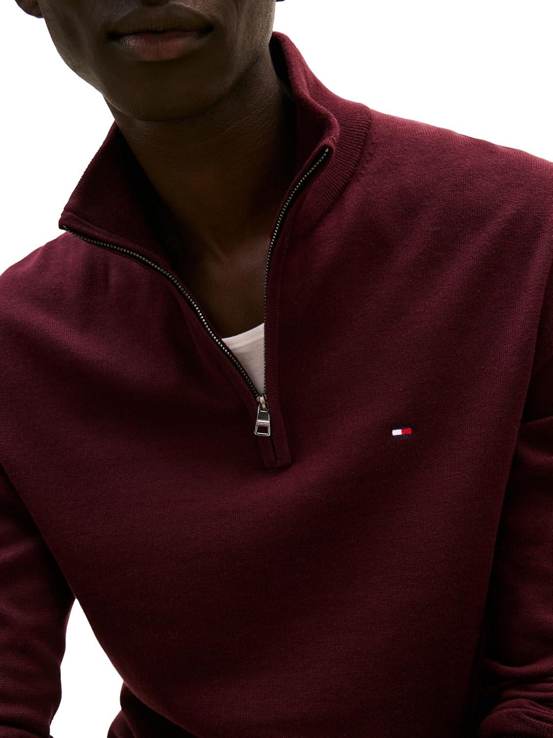 imageTommy Hilfiger Mens Lightweight Pullover Quarter Zip SweaterDeep Burgundy