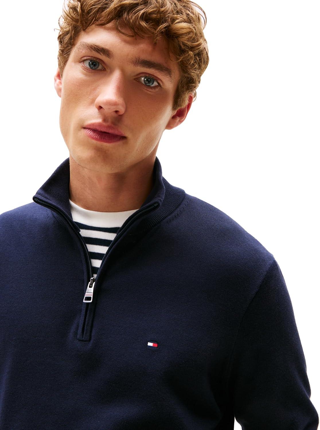 imageTommy Hilfiger Mens Lightweight Pullover Quarter Zip SweaterDesert Sky