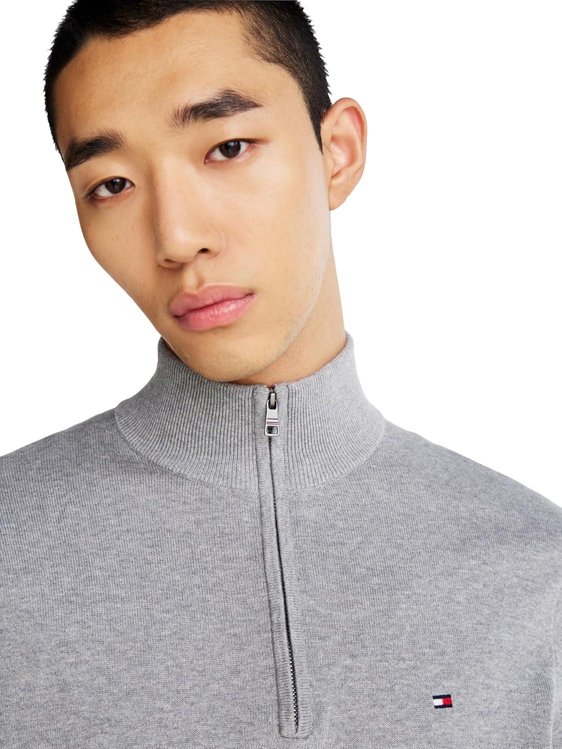 imageTommy Hilfiger Mens Lightweight Pullover Quarter Zip SweaterMedium Grey Heather