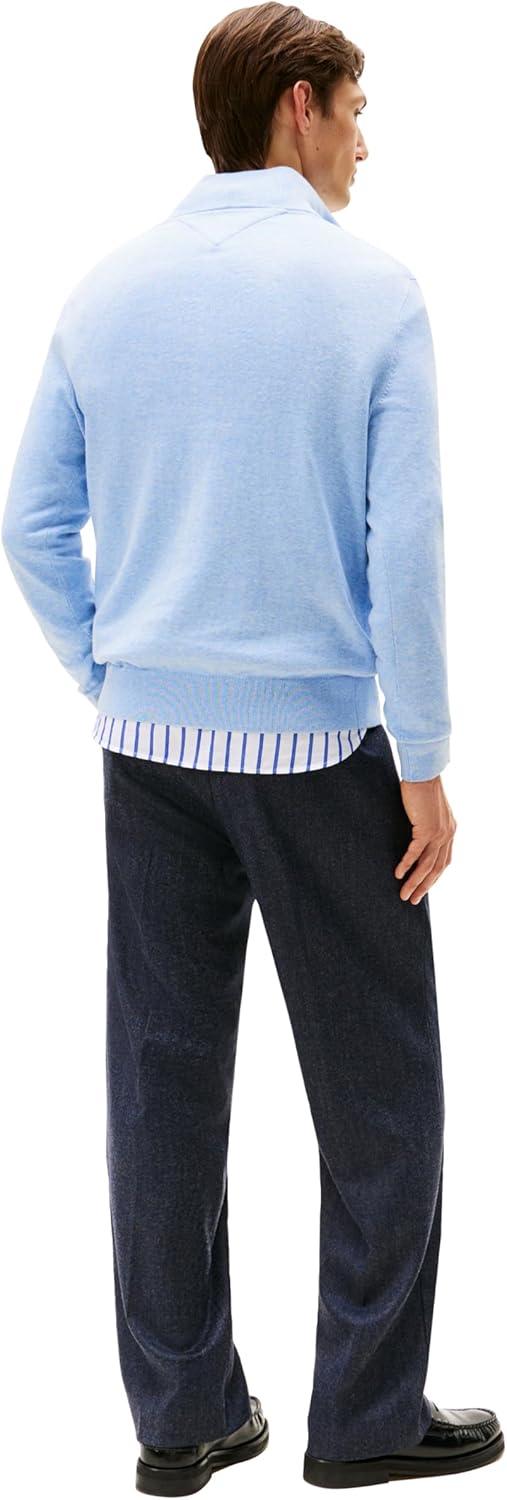 imageTommy Hilfiger Mens Lightweight Pullover Quarter Zip SweaterVessel Blue Heather