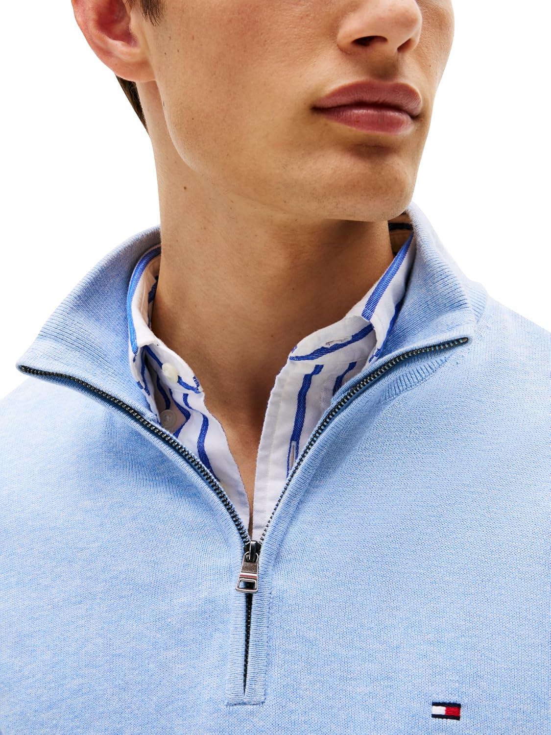 imageTommy Hilfiger Mens Lightweight Pullover Quarter Zip SweaterVessel Blue Heather