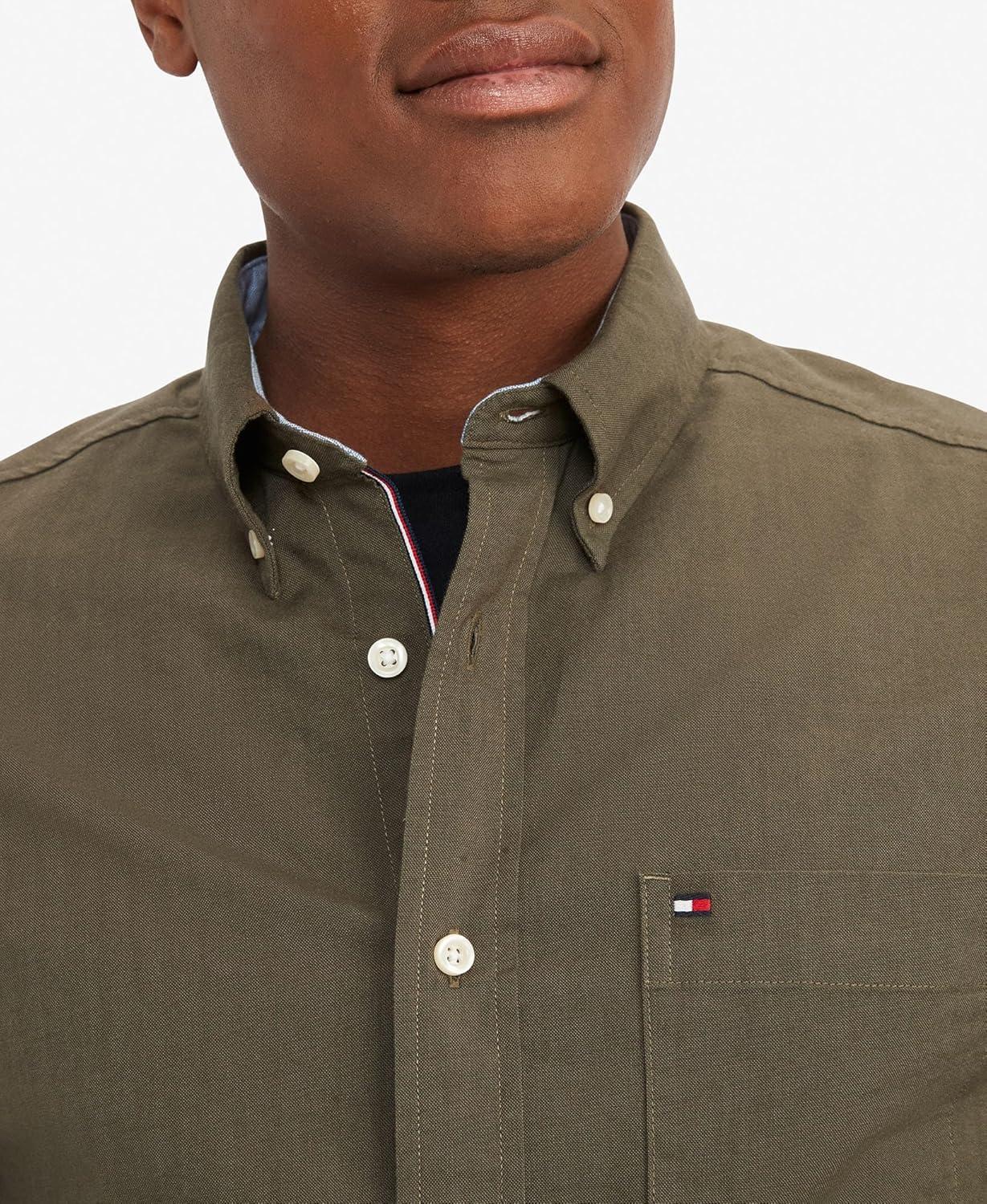imageTommy Hilfiger Mens Long Sleeve Button Down Stretch Oxford Shirt in Regular FitArmy Green