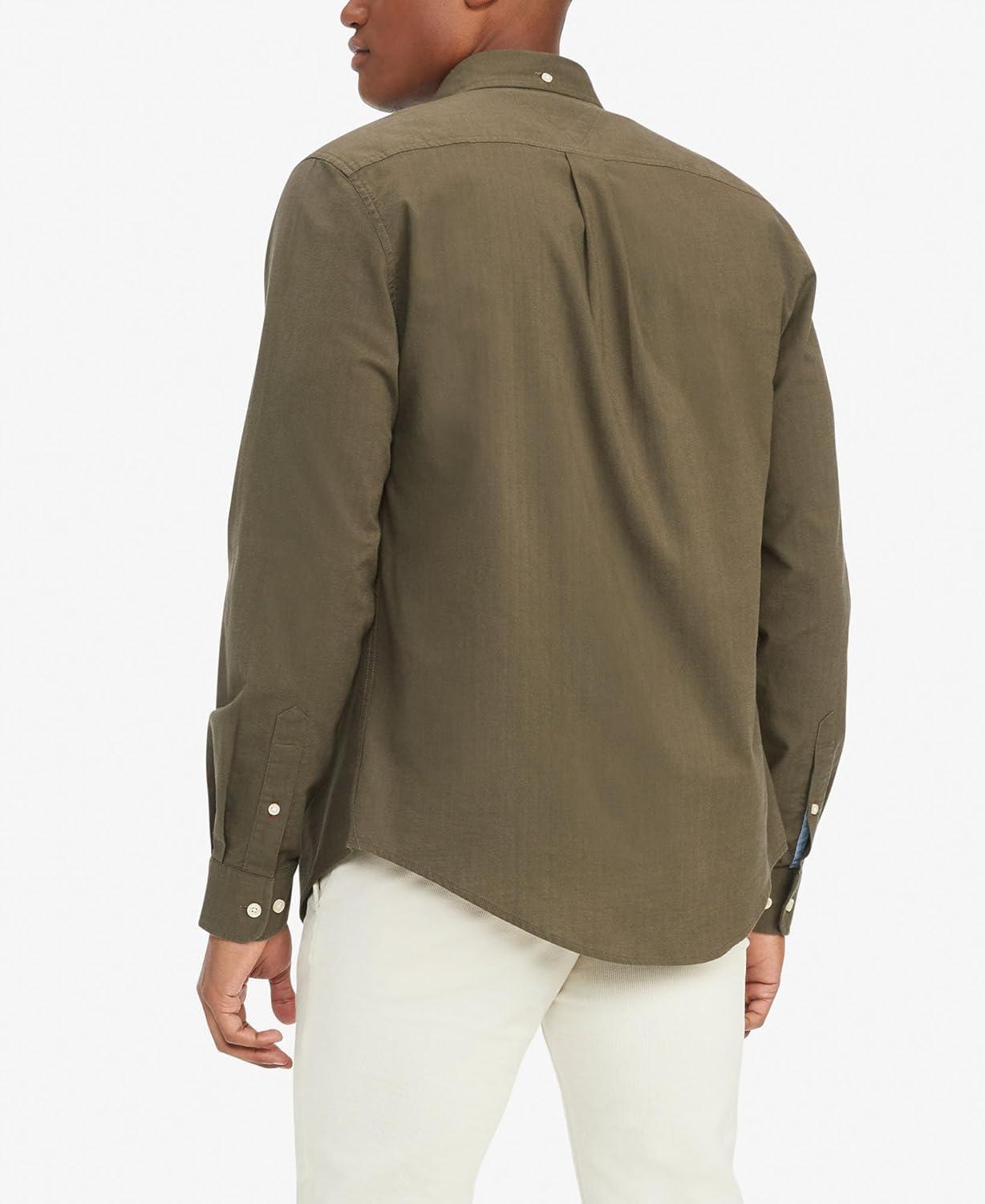 imageTommy Hilfiger Mens Long Sleeve Button Down Stretch Oxford Shirt in Regular FitArmy Green