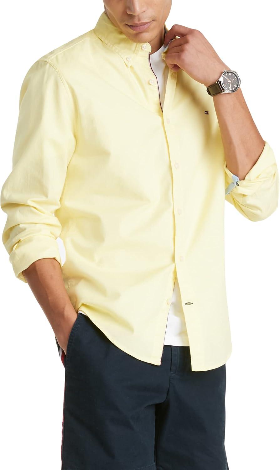 imageTommy Hilfiger Mens Long Sleeve Button Down Stretch Oxford Shirt in Regular FitYellow Topaz