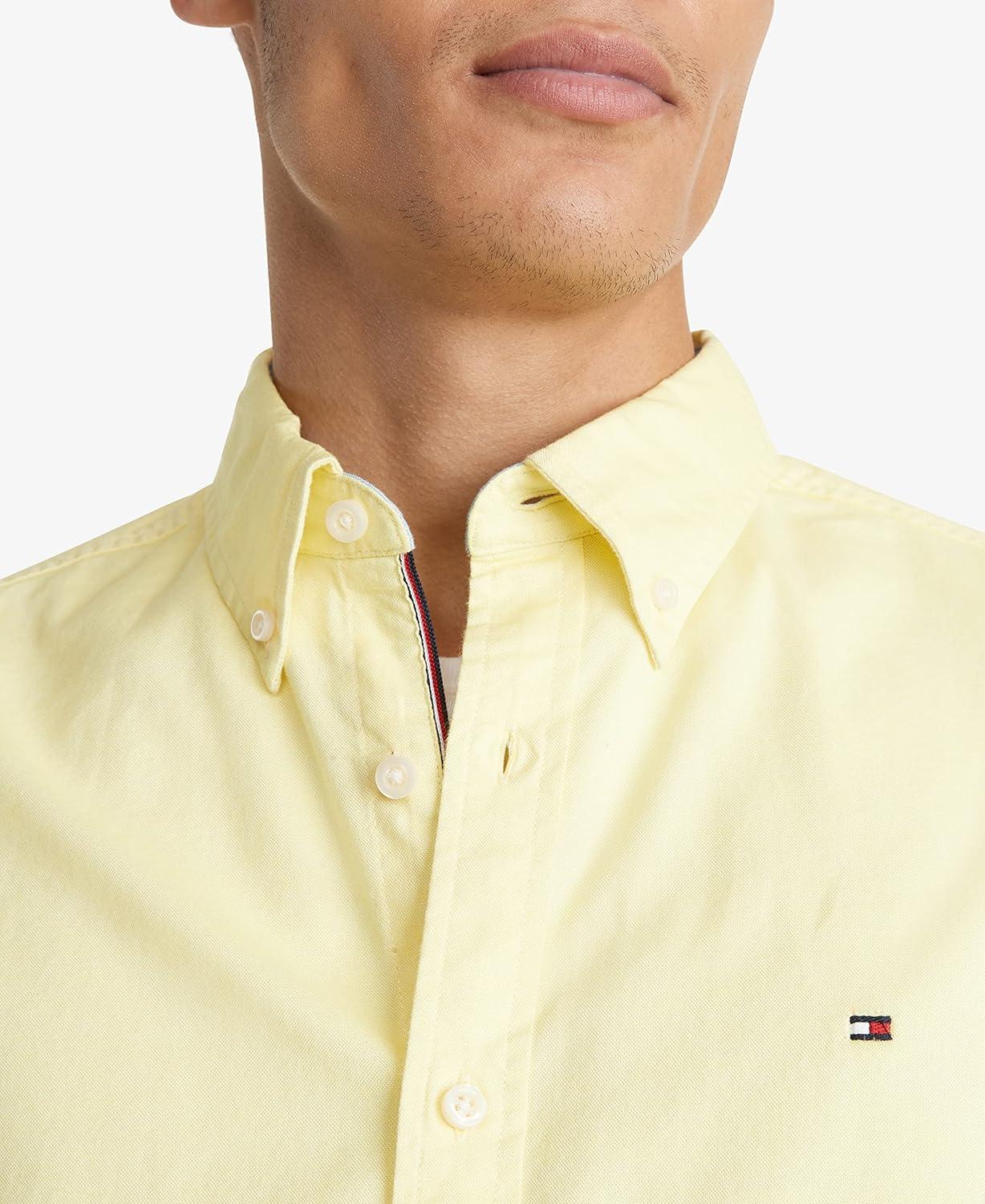 imageTommy Hilfiger Mens Long Sleeve Button Down Stretch Oxford Shirt in Regular FitYellow Topaz