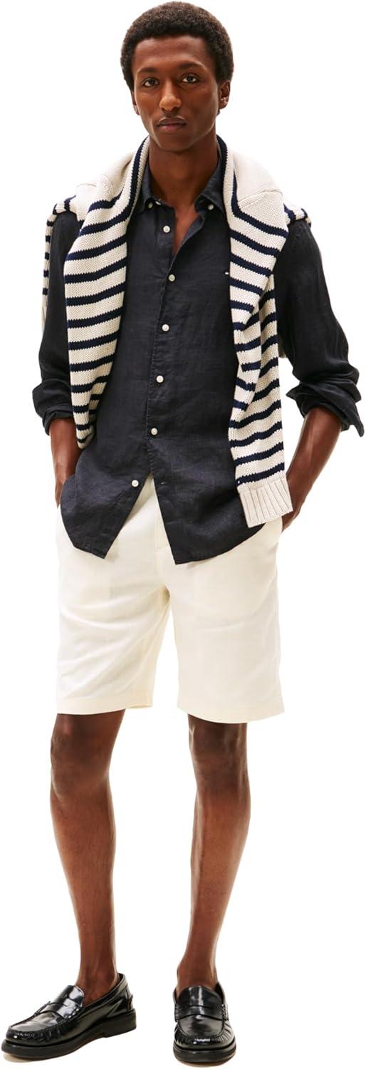 imageTommy Hilfiger Mens Long Sleeve Casual Linen Button Down Shirts in Regular FitBlack