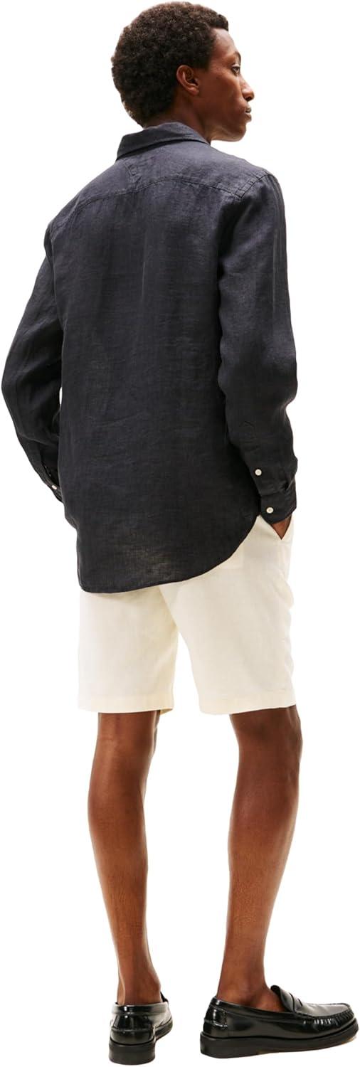 imageTommy Hilfiger Mens Long Sleeve Casual Linen Button Down Shirts in Regular FitBlack