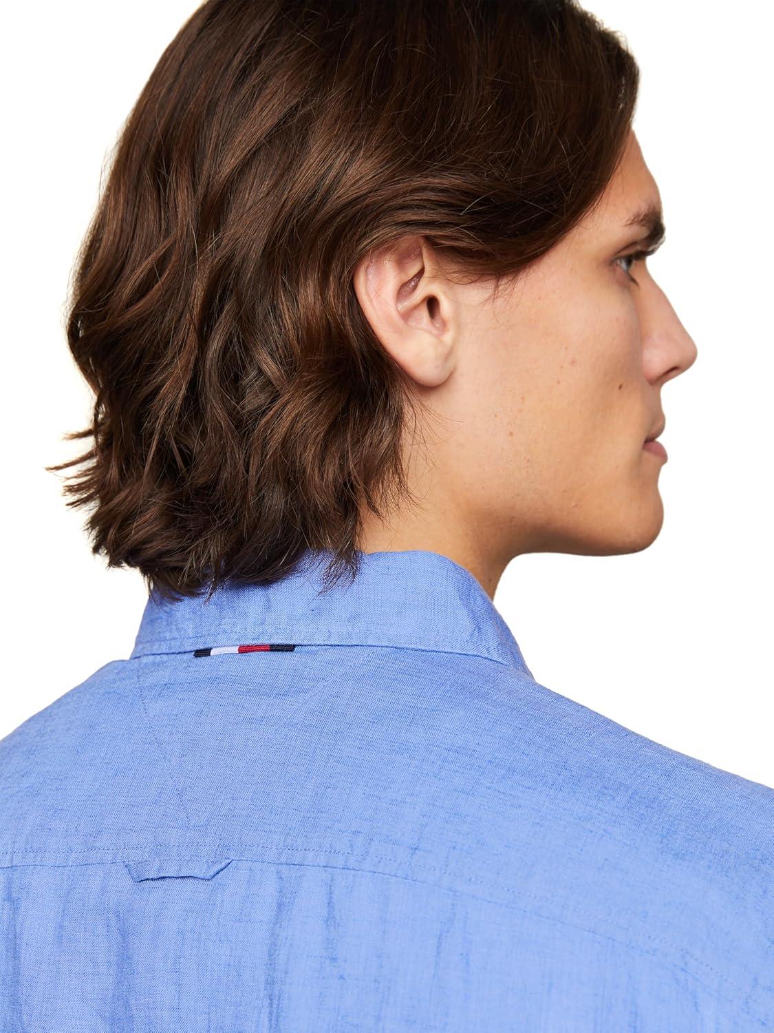 imageTommy Hilfiger Mens Long Sleeve Casual Linen Button Down Shirts in Regular FitBlue Spell