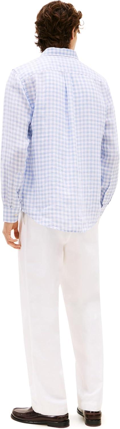 imageTommy Hilfiger Mens Long Sleeve Casual Linen Button Down Shirts in Regular FitBreezy Blue Check