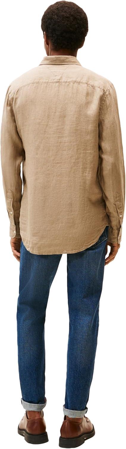 imageTommy Hilfiger Mens Long Sleeve Casual Linen Button Down Shirts in Regular FitCoastal Taupe