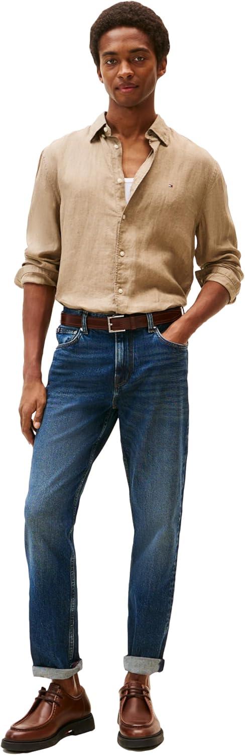 imageTommy Hilfiger Mens Long Sleeve Casual Linen Button Down Shirts in Regular FitCoastal Taupe