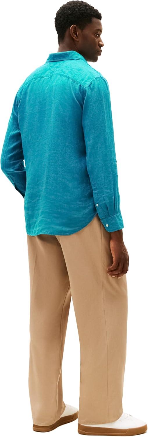 imageTommy Hilfiger Mens Long Sleeve Casual Linen Button Down Shirts in Regular FitDeep Ocean