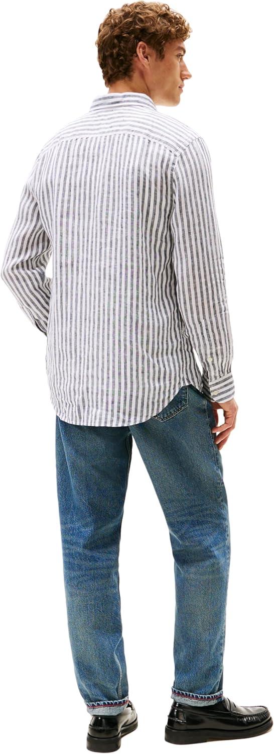 imageTommy Hilfiger Mens Long Sleeve Casual Linen Button Down Shirts in Regular FitDesert Sky Stripe