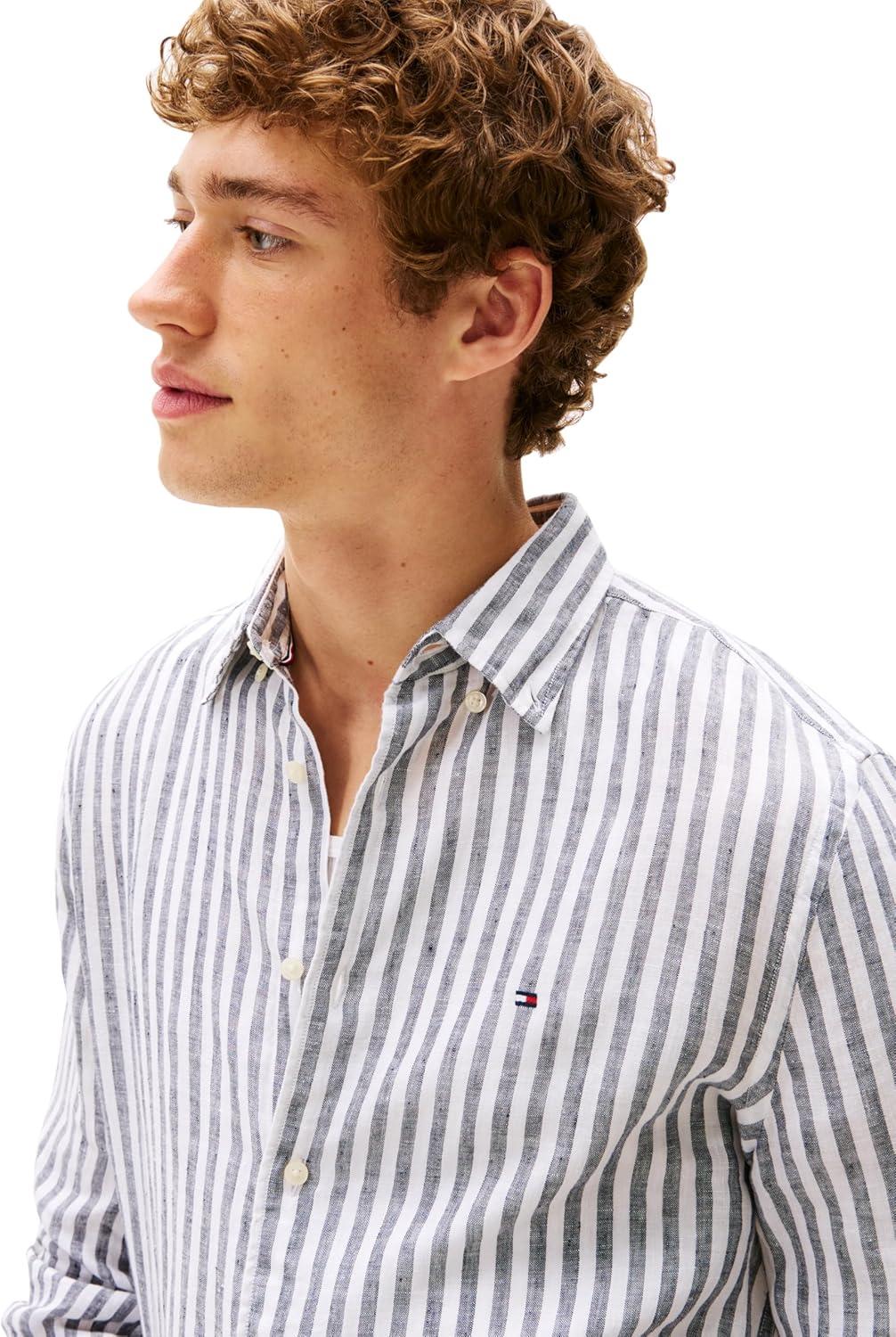 imageTommy Hilfiger Mens Long Sleeve Casual Linen Button Down Shirts in Regular FitDesert Sky Stripe
