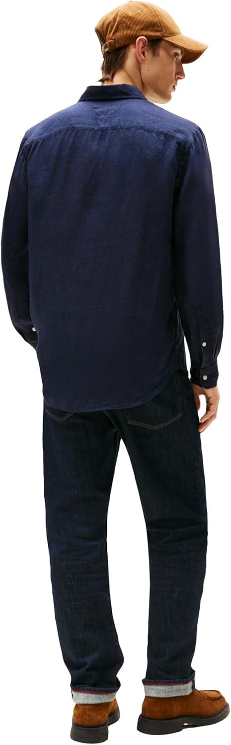 imageTommy Hilfiger Mens Long Sleeve Casual Linen Button Down Shirts in Regular FitDesert Sky