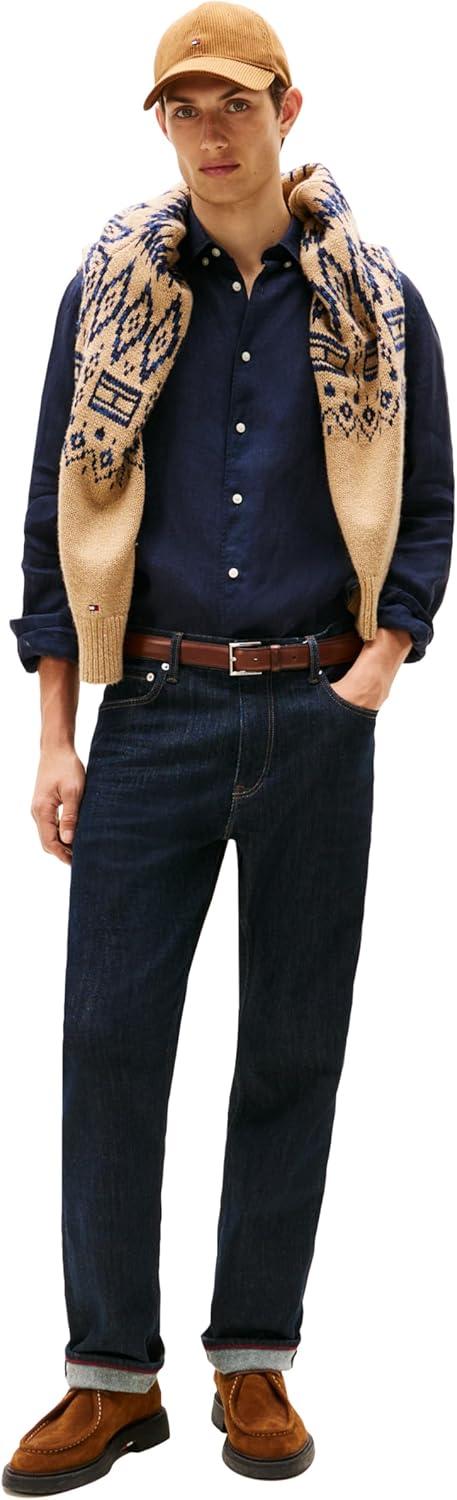 imageTommy Hilfiger Mens Long Sleeve Casual Linen Button Down Shirts in Regular FitDesert Sky