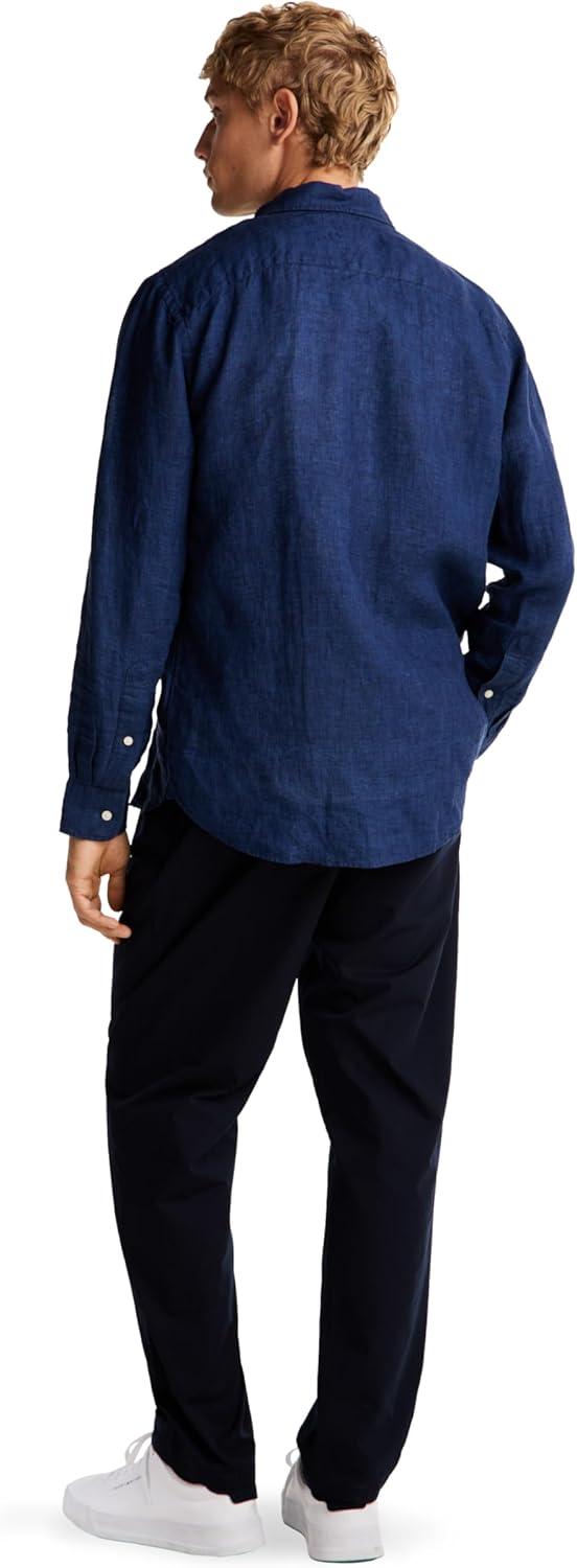 imageTommy Hilfiger Mens Long Sleeve Casual Linen Button Down Shirts in Regular FitNight Sky