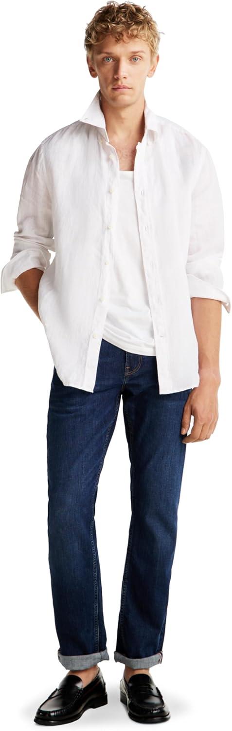 imageTommy Hilfiger Mens Long Sleeve Casual Linen Button Down Shirts in Regular FitOptic White