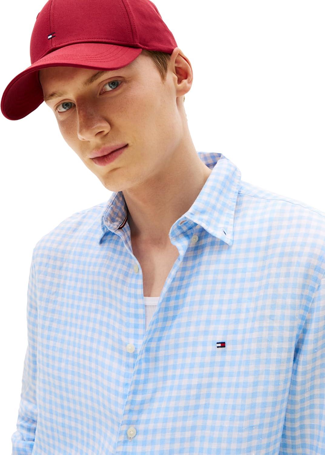 imageTommy Hilfiger Mens Long Sleeve Casual Linen Button Down Shirts in Regular FitVessel Blue Check