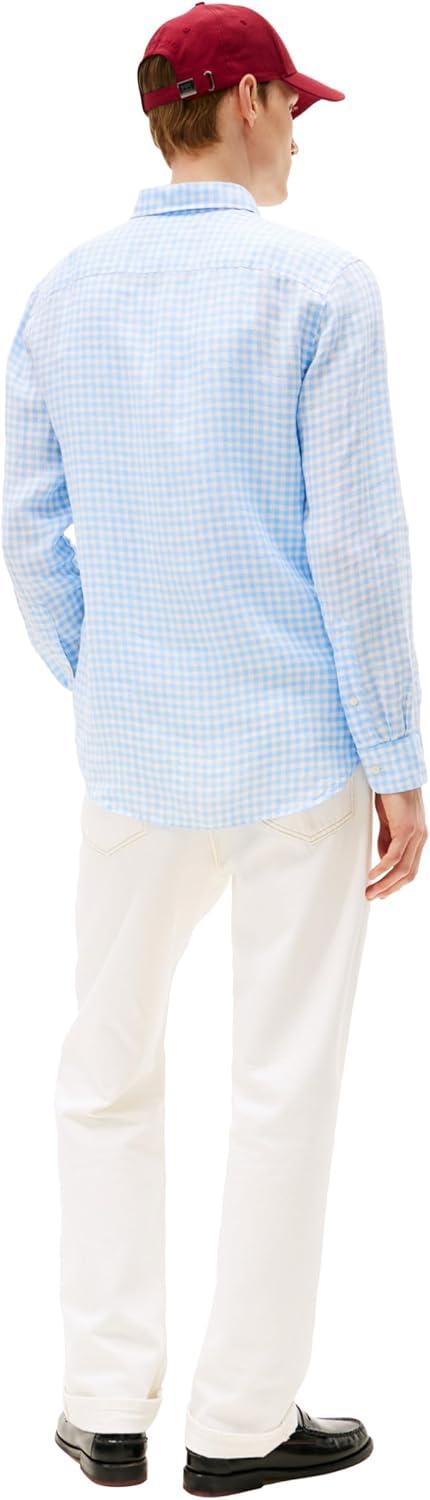 imageTommy Hilfiger Mens Long Sleeve Casual Linen Button Down Shirts in Regular FitVessel Blue Check