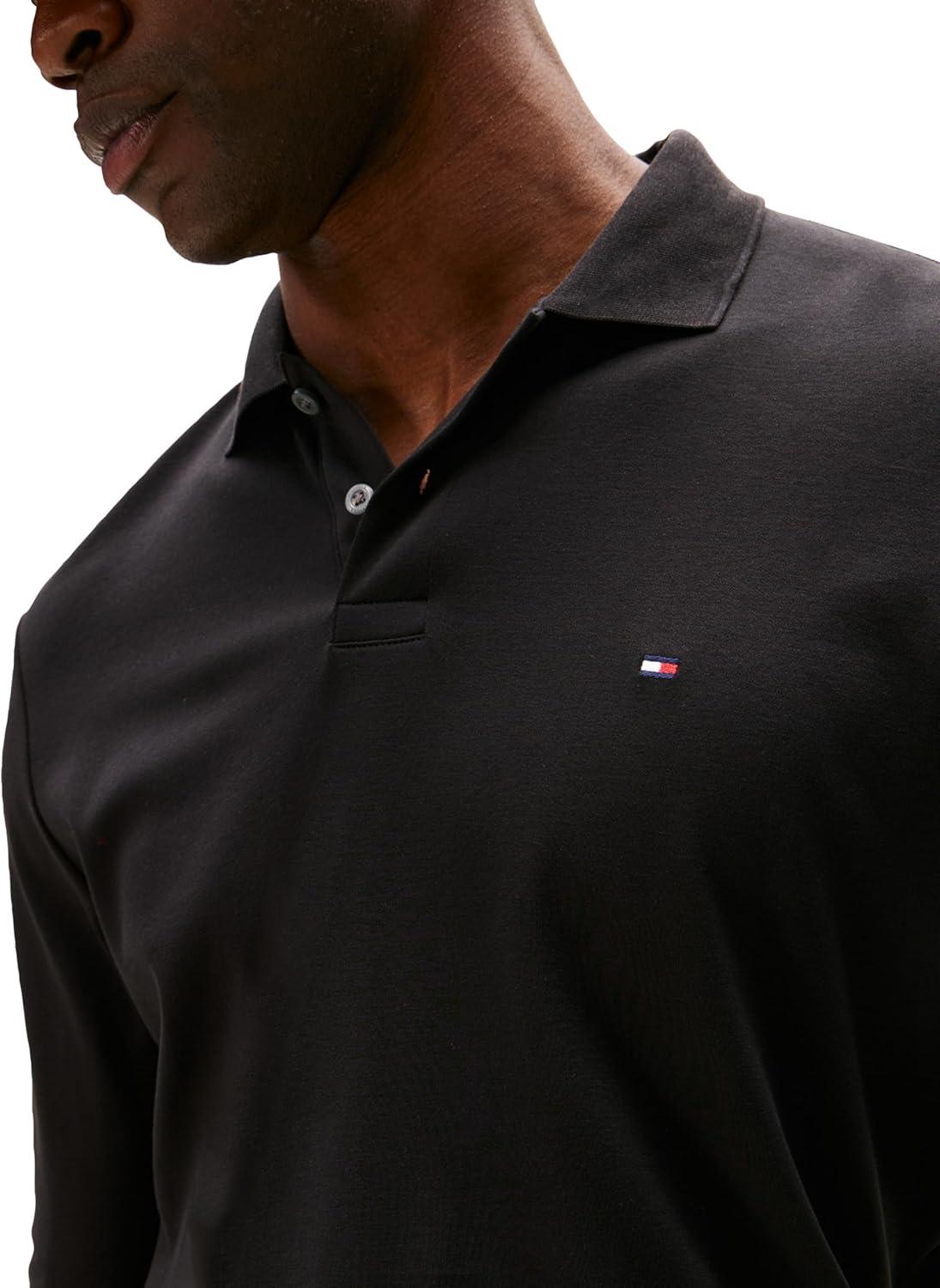 imageTommy Hilfiger Mens Long Sleeve Casual Polo Shirts in Regular Fit with Liquid CottonBlack