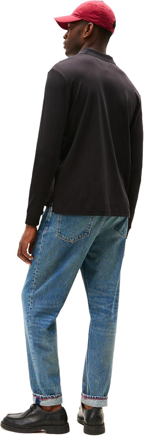 imageTommy Hilfiger Mens Long Sleeve Casual Polo Shirts in Regular Fit with Liquid CottonBlack