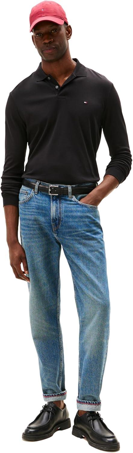 imageTommy Hilfiger Mens Long Sleeve Casual Polo Shirts in Regular Fit with Liquid CottonBlack
