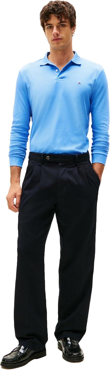 imageTommy Hilfiger Mens Long Sleeve Casual Polo Shirts in Regular Fit with Liquid CottonBlue Spell