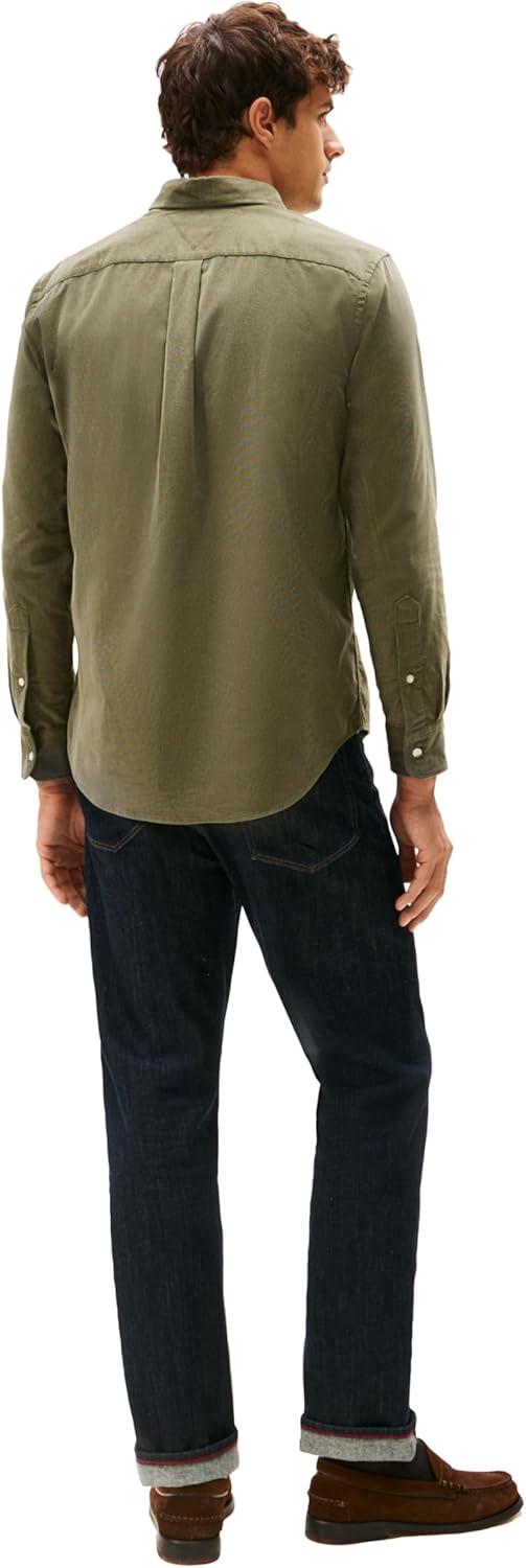 imageTommy Hilfiger Mens Long Sleeve Corduroy Shirts in Regular Fit Mens Button Down ShirtBattle Green