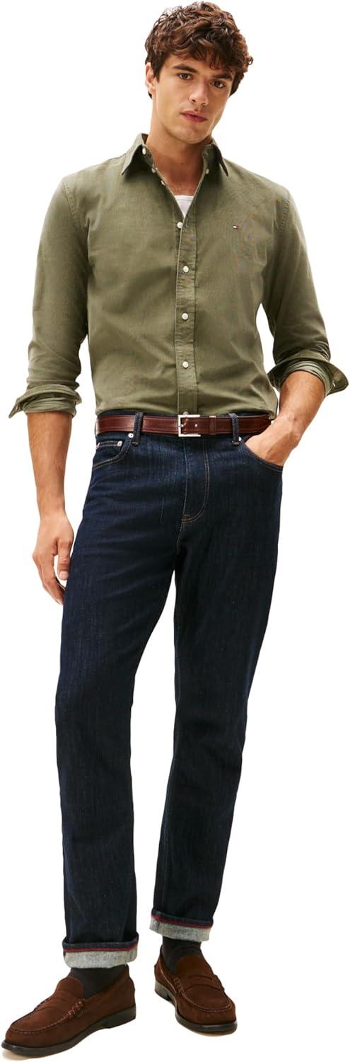 imageTommy Hilfiger Mens Long Sleeve Corduroy Shirts in Regular Fit Mens Button Down ShirtBattle Green