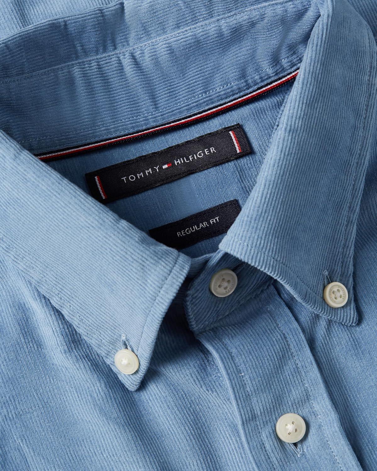 imageTommy Hilfiger Mens Long Sleeve Corduroy Shirts in Regular Fit Mens Button Down ShirtBrisk Blue