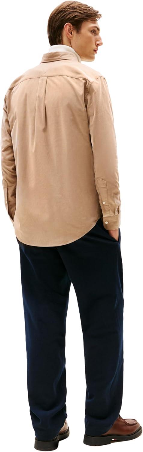 imageTommy Hilfiger Mens Long Sleeve Corduroy Shirts in Regular Fit Mens Button Down ShirtCoastal Taupe
