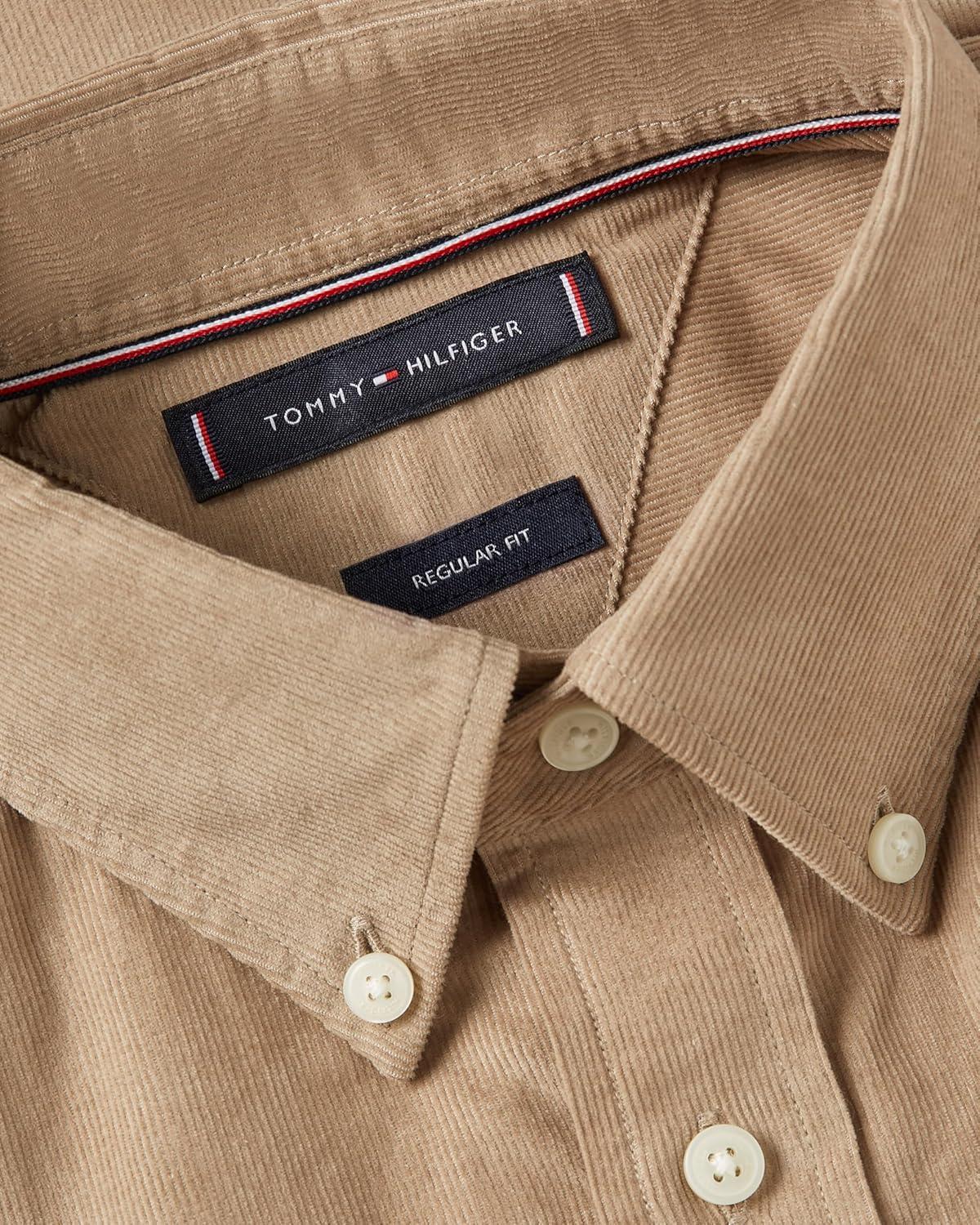 imageTommy Hilfiger Mens Long Sleeve Corduroy Shirts in Regular Fit Mens Button Down ShirtCoastal Taupe