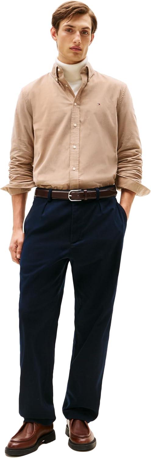 imageTommy Hilfiger Mens Long Sleeve Corduroy Shirts in Regular Fit Mens Button Down ShirtCoastal Taupe