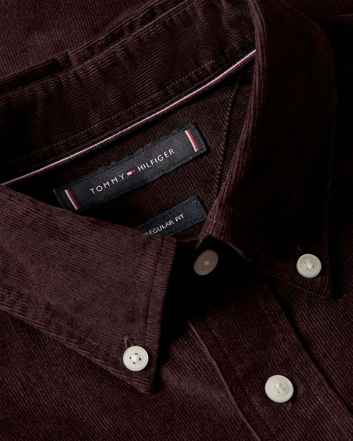 imageTommy Hilfiger Mens Long Sleeve Corduroy Shirts in Regular Fit Mens Button Down ShirtDeep Burgundy