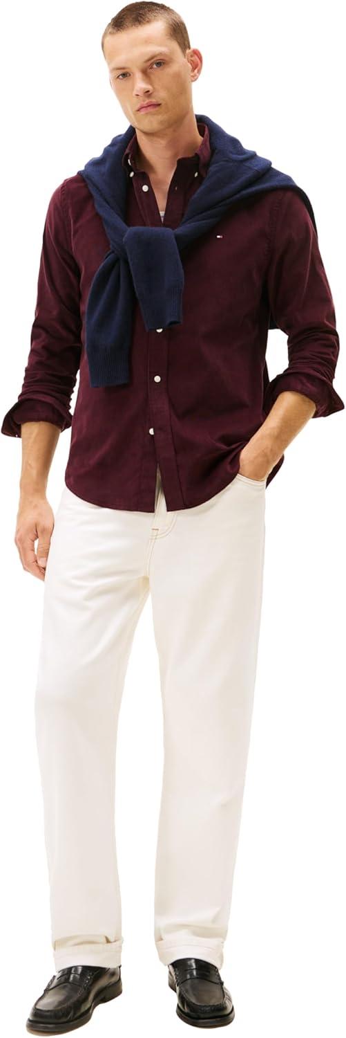 imageTommy Hilfiger Mens Long Sleeve Corduroy Shirts in Regular Fit Mens Button Down ShirtDeep Burgundy