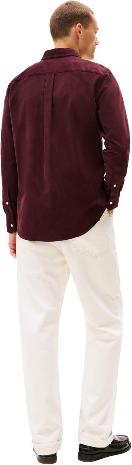 imageTommy Hilfiger Mens Long Sleeve Corduroy Shirts in Regular Fit Mens Button Down ShirtDeep Burgundy