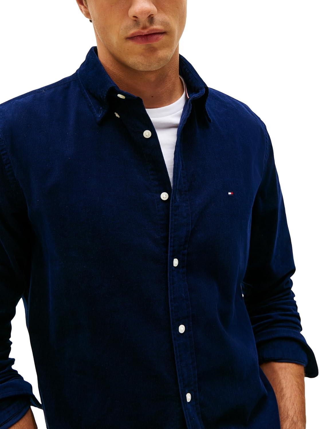 imageTommy Hilfiger Mens Long Sleeve Corduroy Shirts in Regular Fit Mens Button Down ShirtImperial Navy