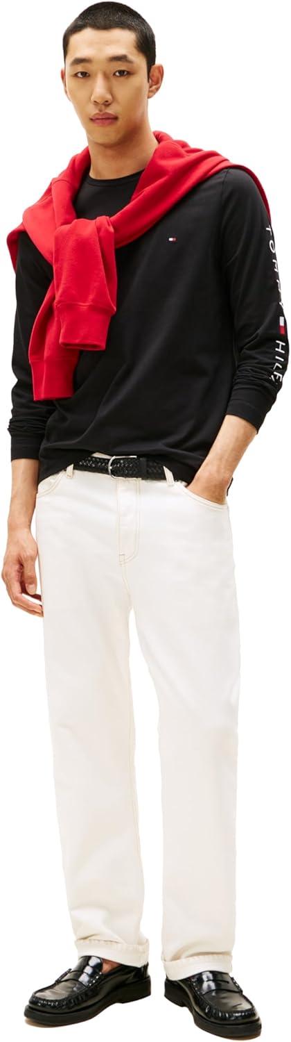 imageTommy Hilfiger Mens Long Sleeve Cotton Graphic TShirts with Embroidered LogoBlack